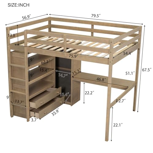 Full Size Wood Loft Bed with Desk and Wardrobe S89056
