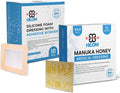 Medical Grade Manuka Honey Gauze Dressing 10 Pack 4 in x 4 in Silicone Foam Dressing with Adhesive Border 10 pack Waterproof 4 inch x 4 inch X8113