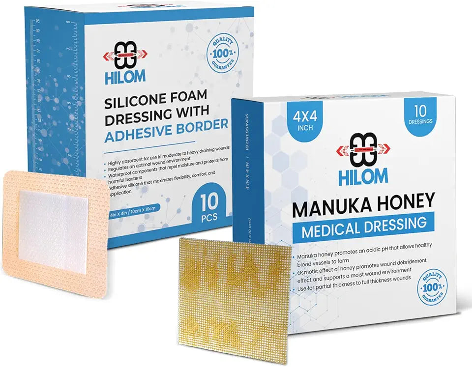 Medical Grade Manuka Honey Gauze Dressing 10 Pack 4 in x 4 in Silicone Foam Dressing with Adhesive Border 10 pack Waterproof 4 inch x 4 inch X8113