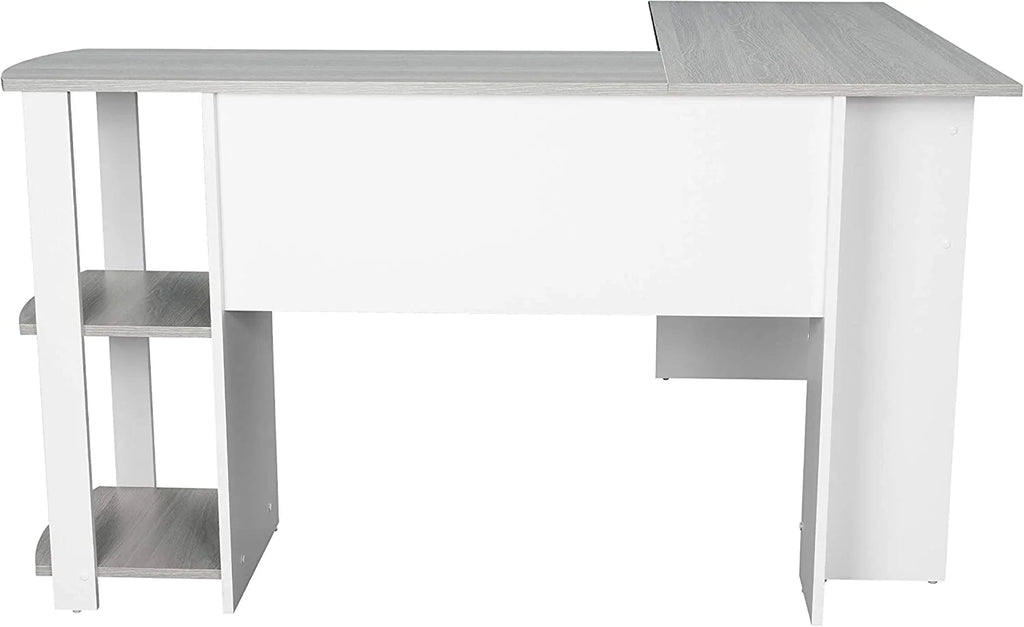 Shaped Desk with Corner Bookshelf & Side Storage Shelves A58580
