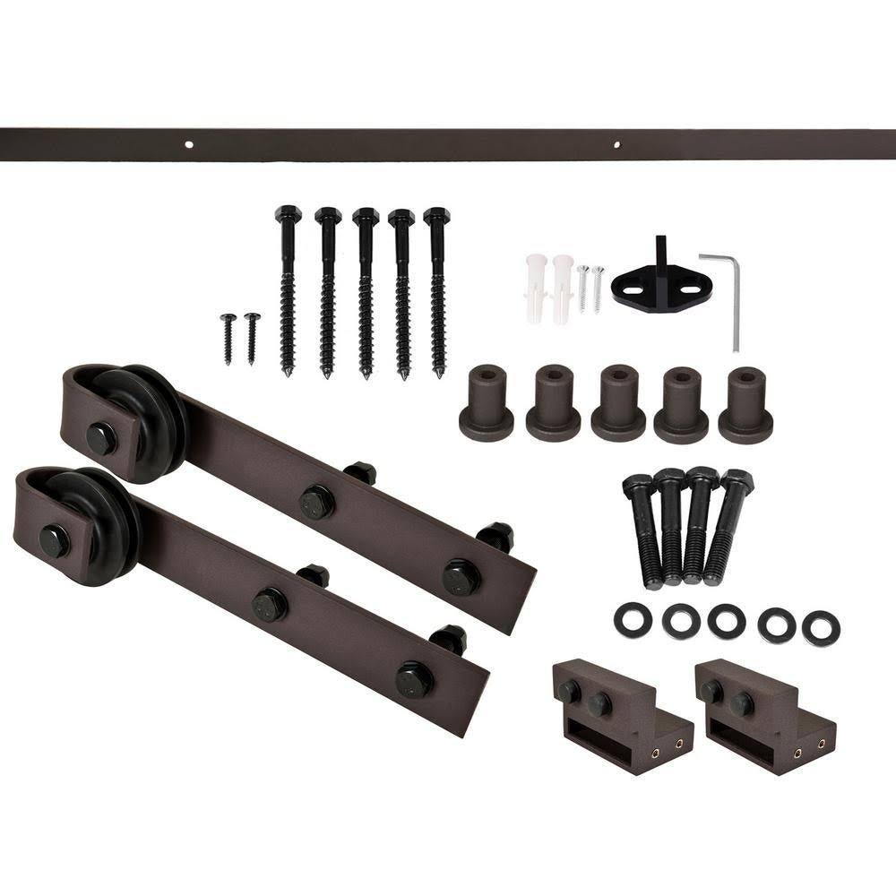 Brown Stained Solid Pine Wood Interior Sliding Barn Door with Hardware Kit X790