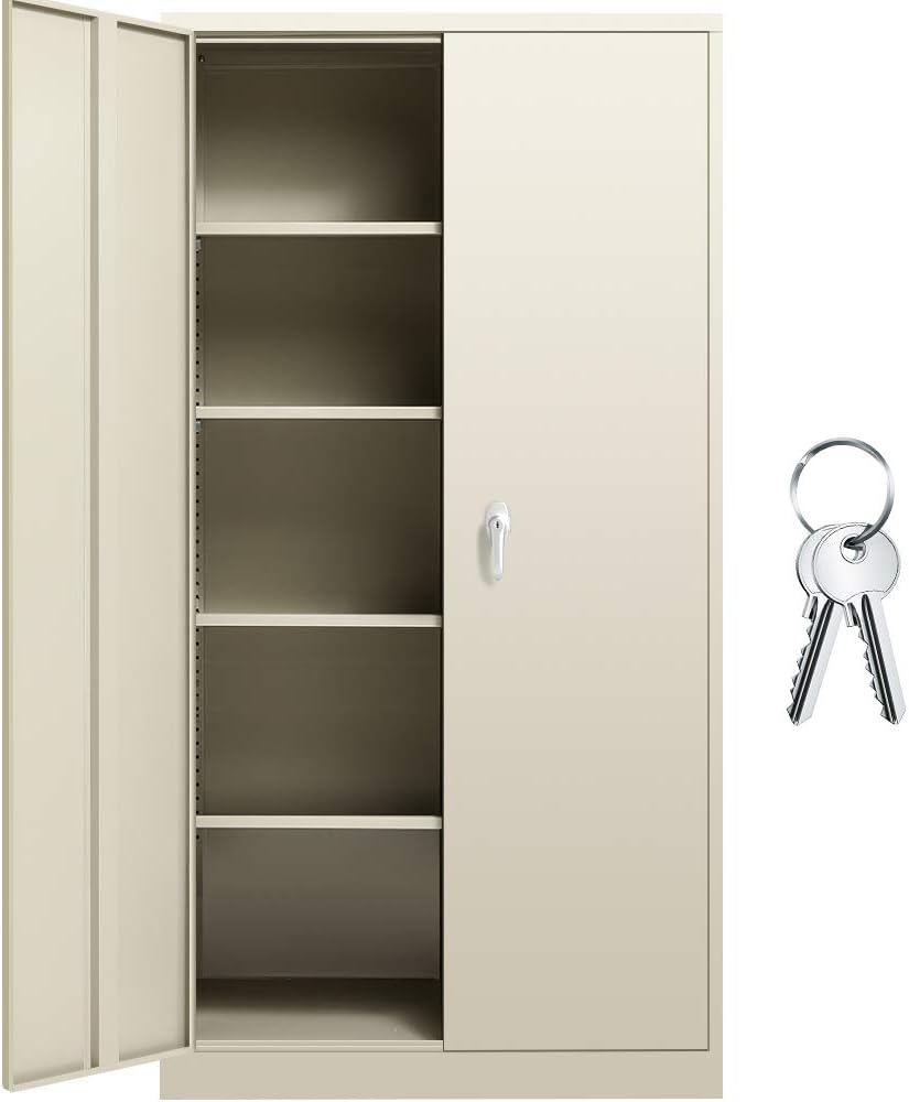 Tall Gray Locking Steel Storage Cabinet with Shelves Q422