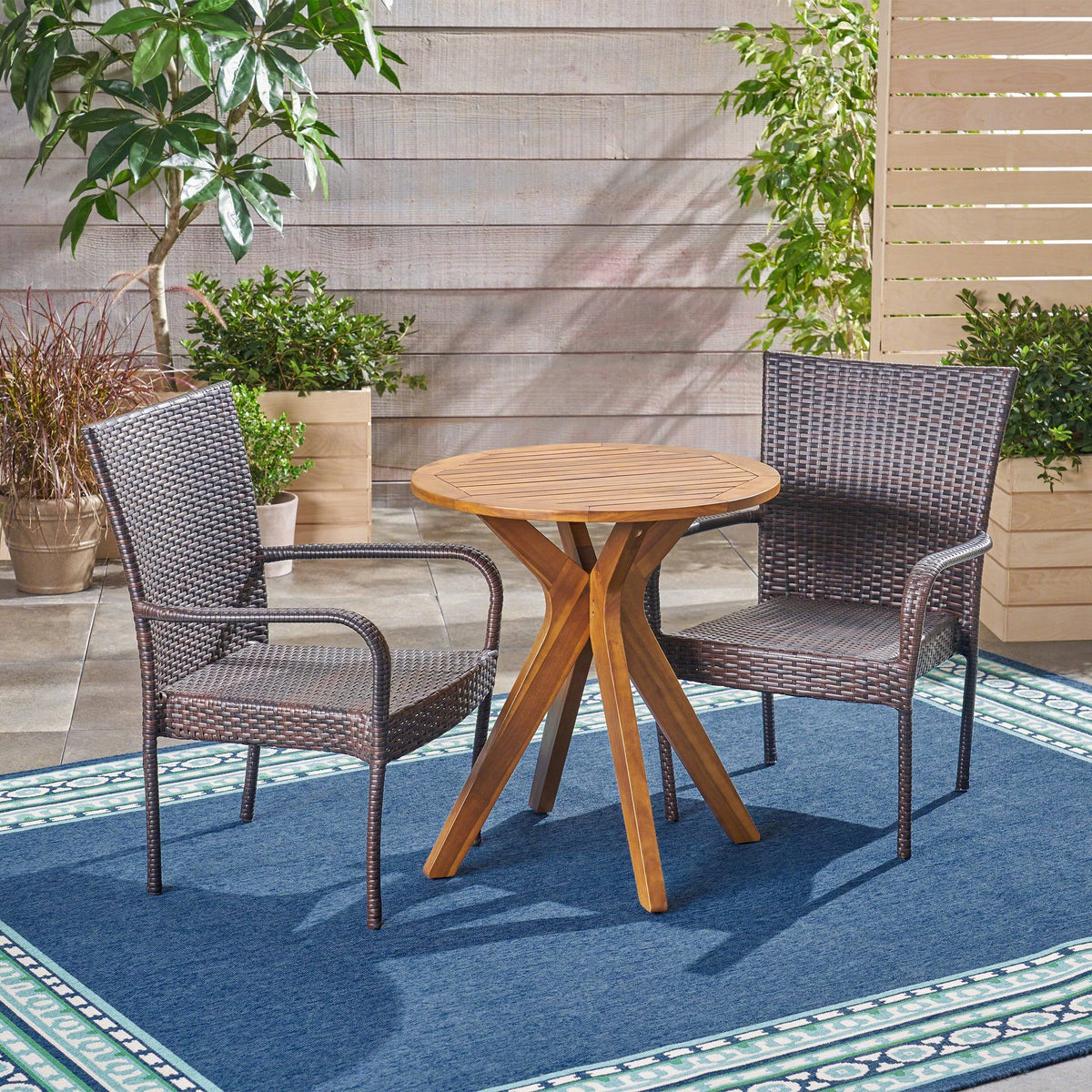 3 Piece Acacia Wood and Wicker Bistro Set Gray J687356