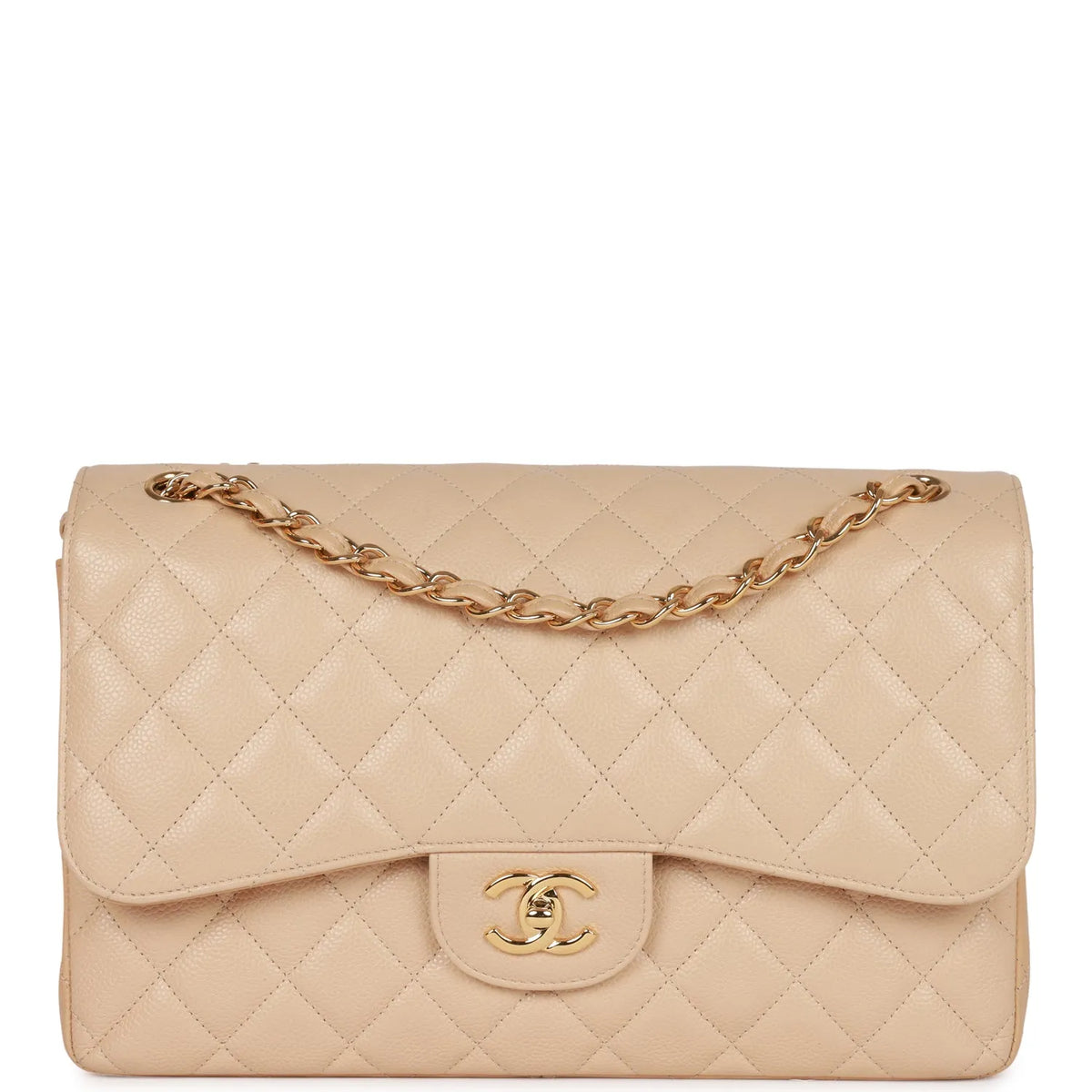 Beige Caviar Double Flap Bag G163
