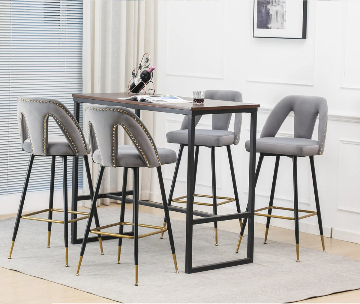 Velvet Upholstered Bar Stools with Back 30 inch Seat Height Set of 4 U190242