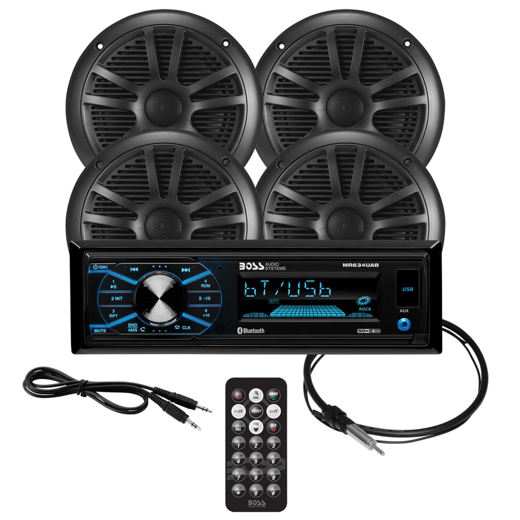 Single Din Bluetooth Marine Stereo with 6.5 Inch Speakers and Antenna Q15346