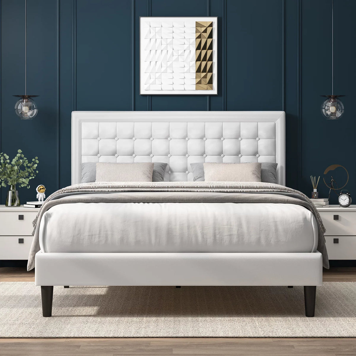 King Size Gray Linen Fabric Upholstered Bed Frame X259
