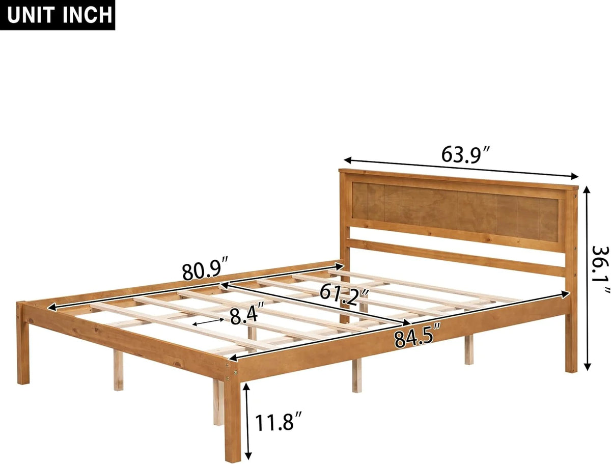 Queen Size Wood Platform Bed Frame with Headboard L8629
