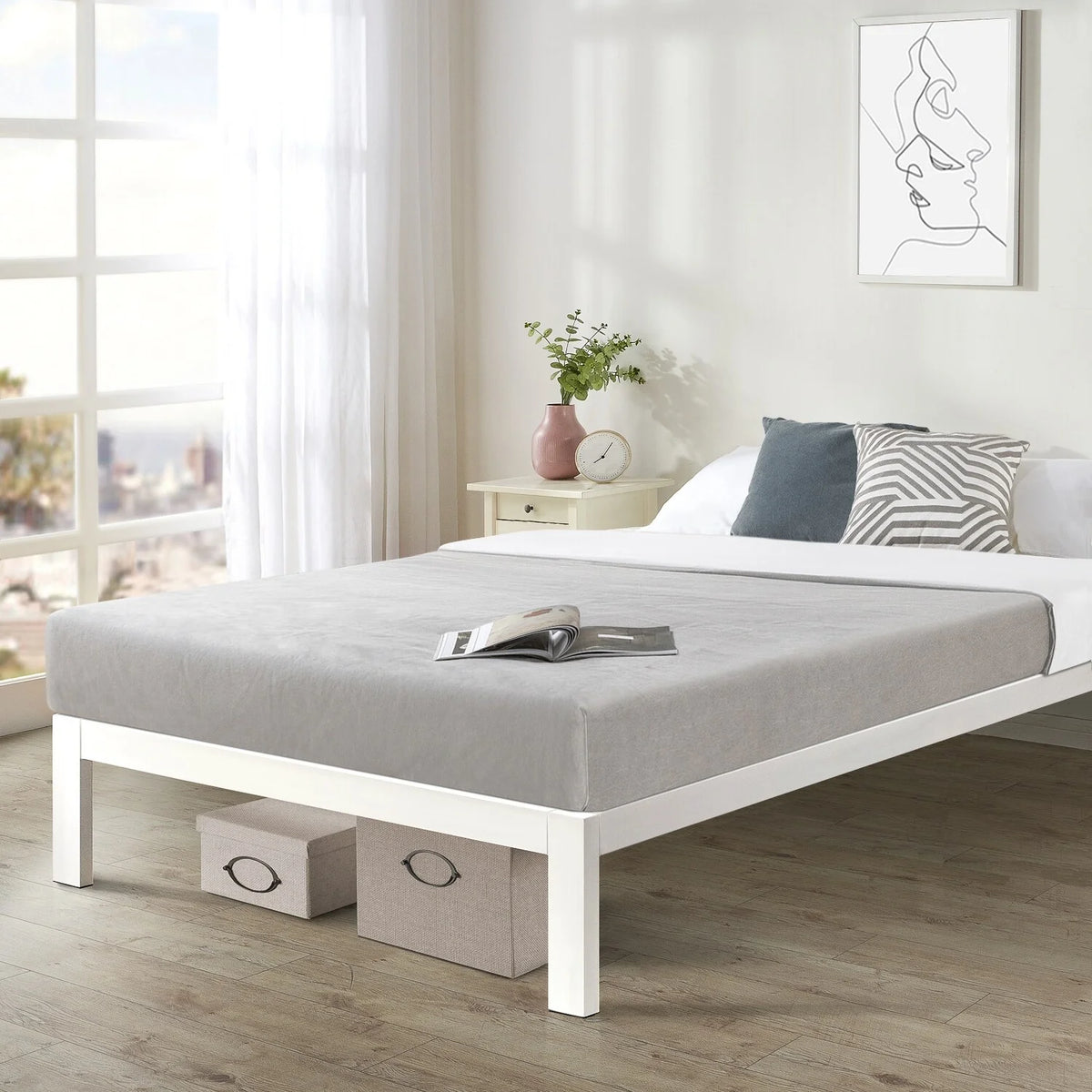 Queen Size White Steel Platform Bed C964281