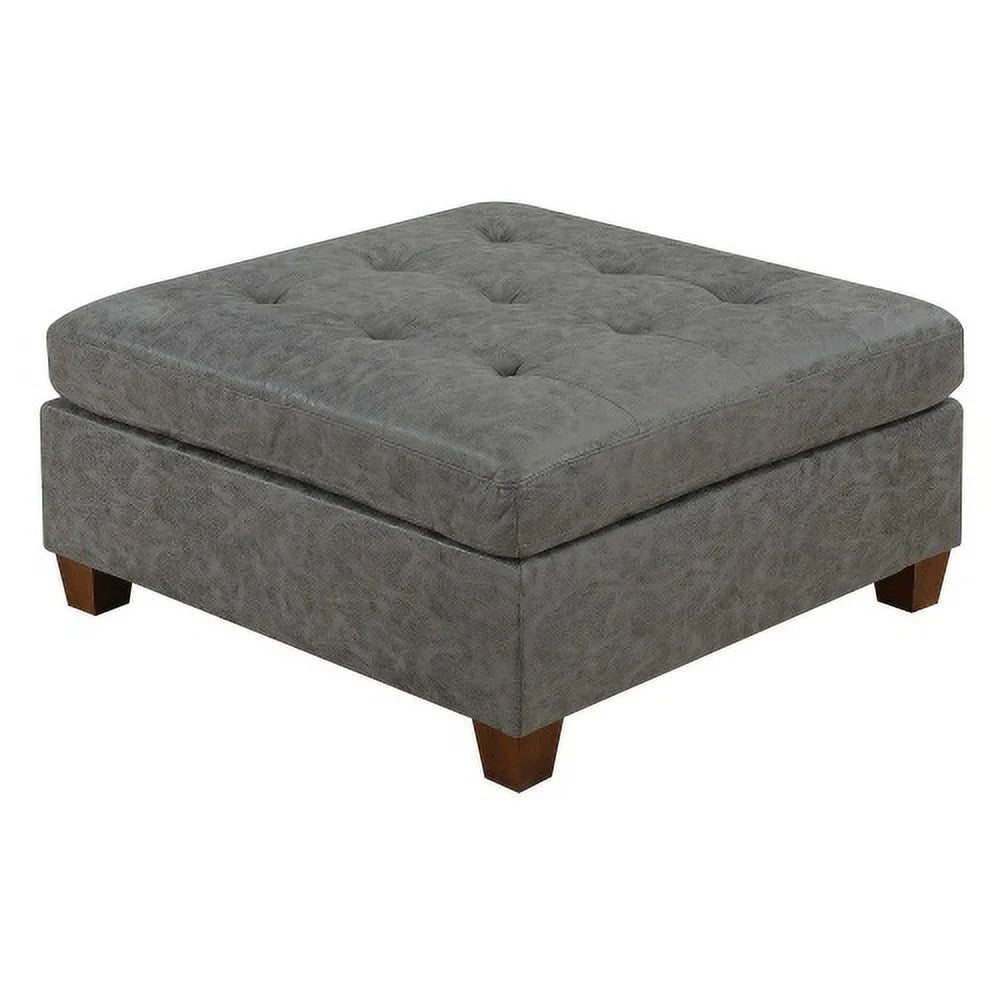 Antique Grey Tufted Leatherette Ottoman K532