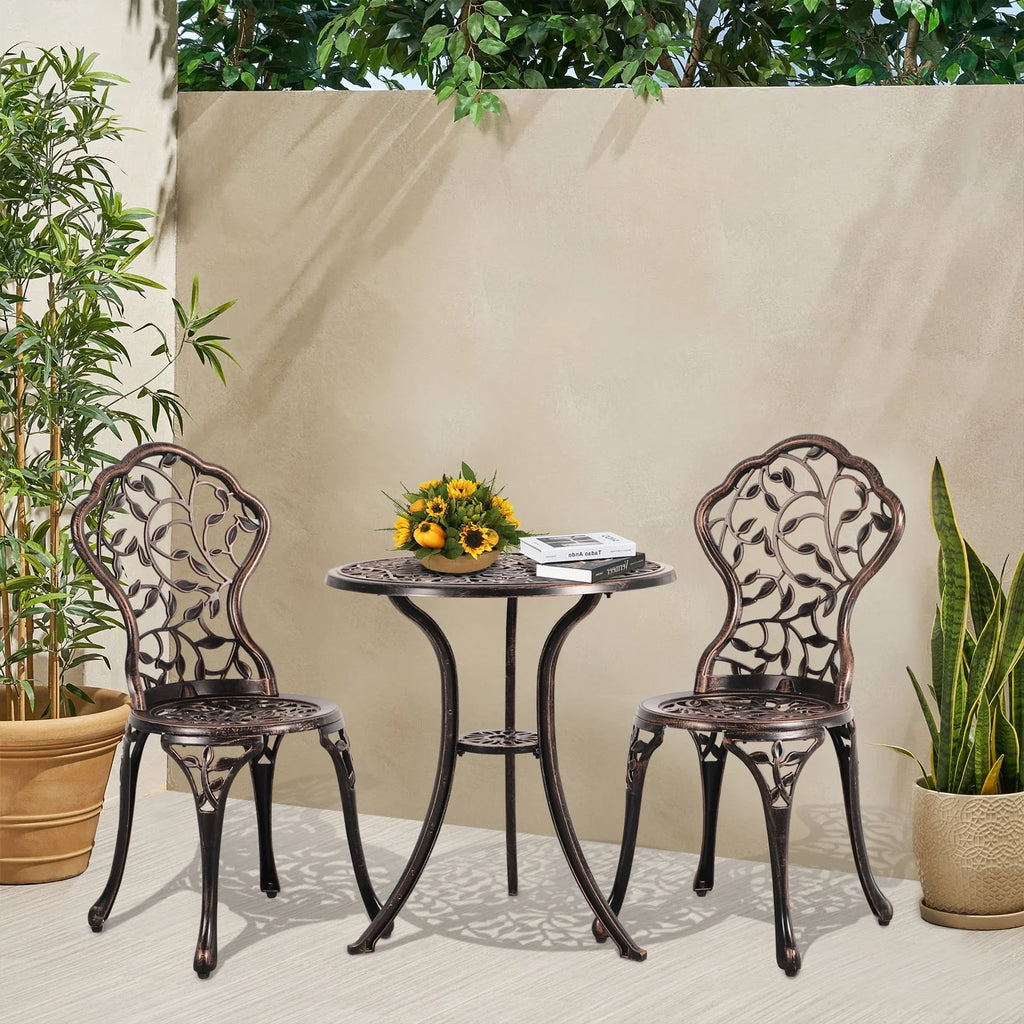 3-Piece Cast Aluminum Bistro Set with Umbrella Hole T39849