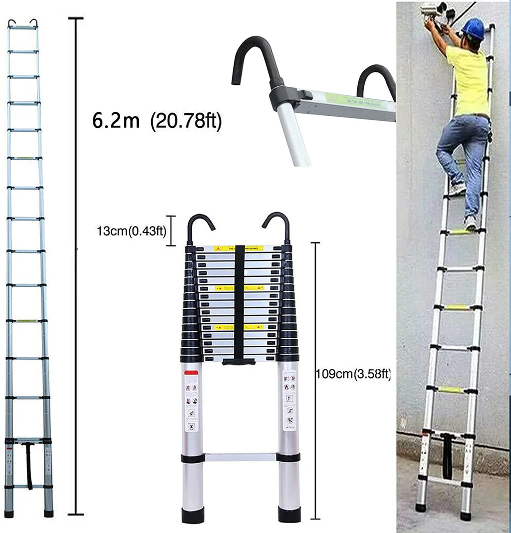20FT Aluminum Telescoping Extension Ladder Non-slip D959