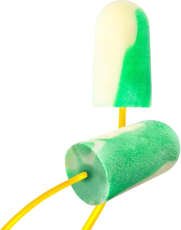 Bio-Based Corded Foam Ear Plugs 100-Pair NRR 32 Green/White Tapered B6332