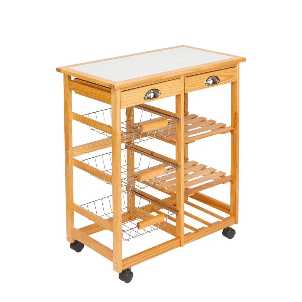 Rolling Wood Kitchen Cart with Drawers W99239