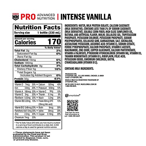 Intense Vanilla Protein Shake 32g Protein 1g Sugar 11.16 Fl Oz Pack of 12 S7347