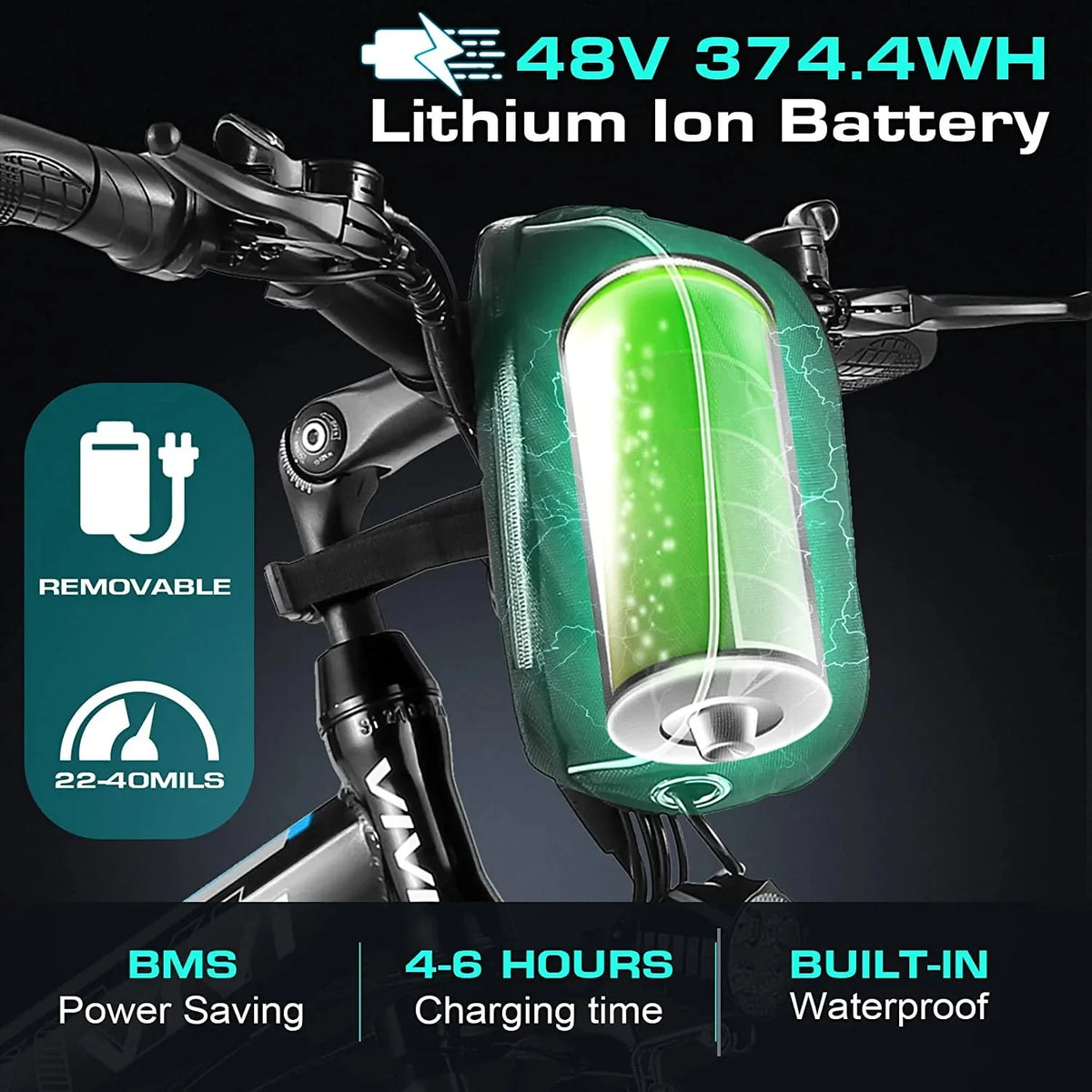 26'' Folding Electric Mountain Bike 500W 21 Speed 48V Removable Battery M769