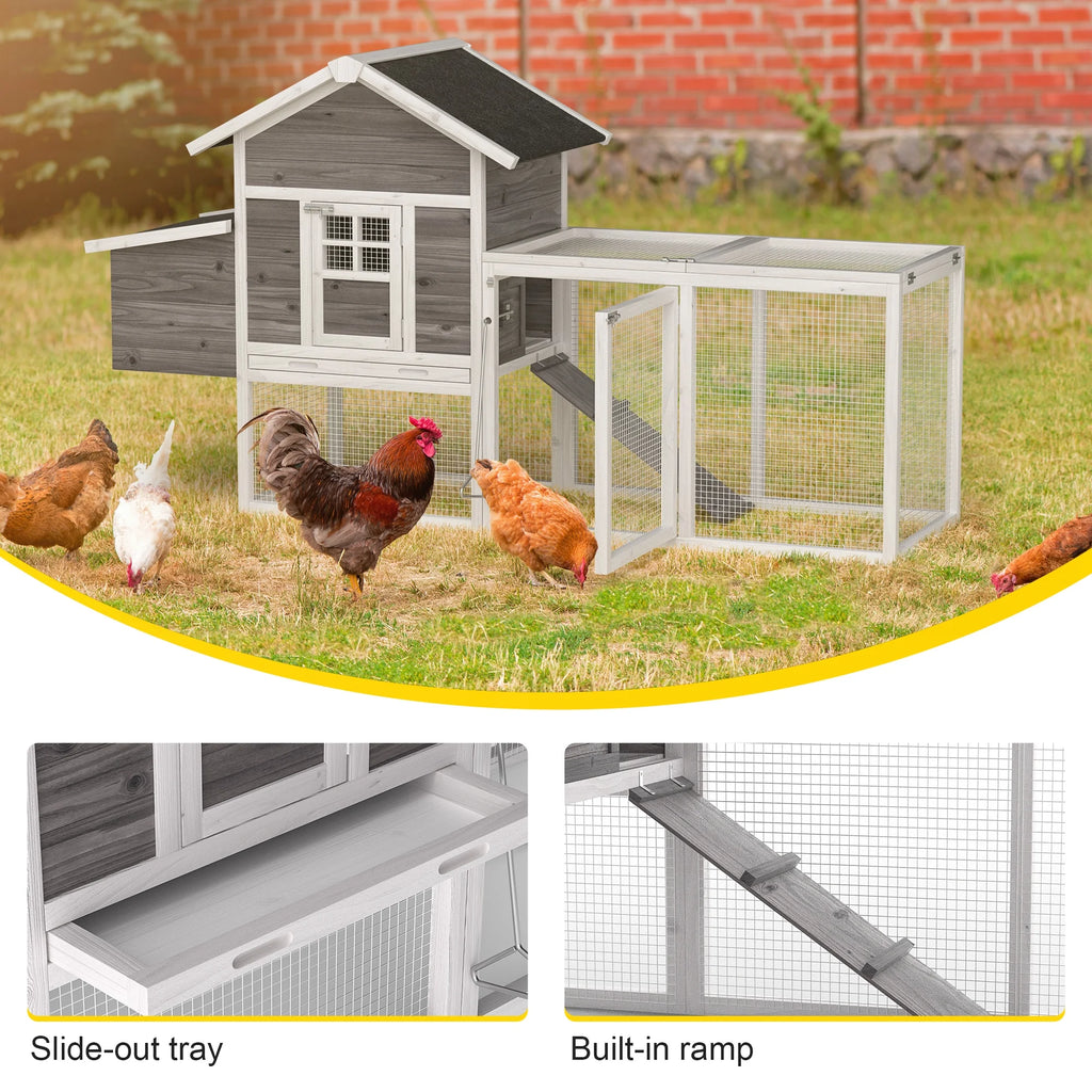 80" 2 Tier Wooden Chicken Coop with Pull Out Tray & Ramp X88543