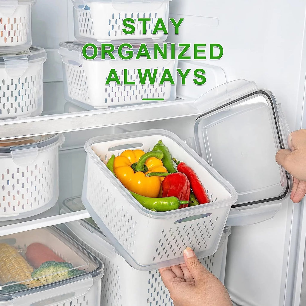 Set of 5 Large Plastic Fruit Containers with Lids and Colanders N99519