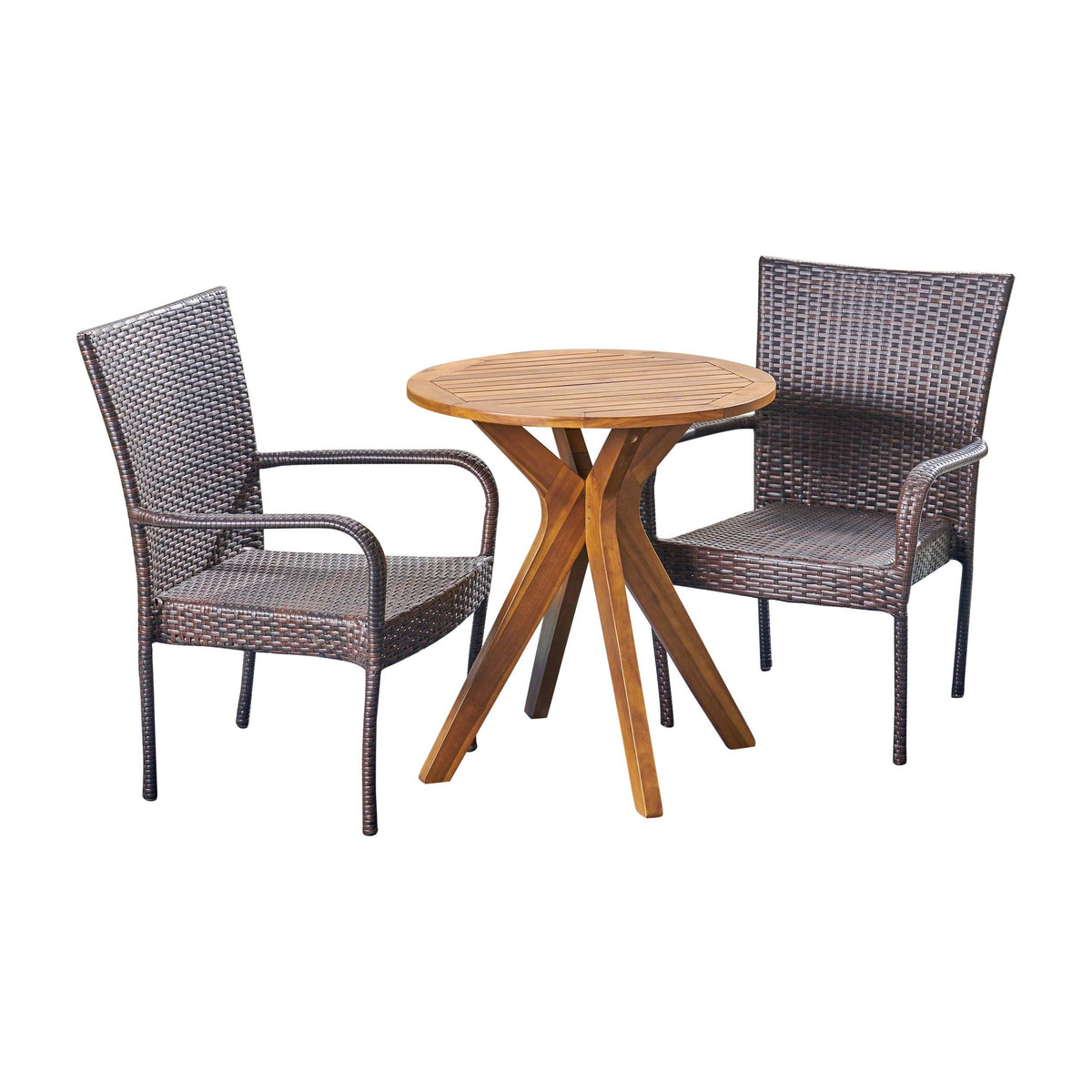 3 Piece Acacia Wood and Wicker Bistro Set Gray J687356