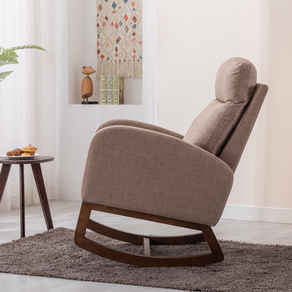 Camel Upholstered Rocking Chair with Side Pocket D6002