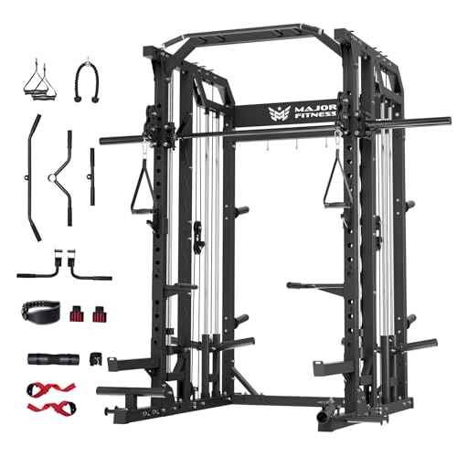 Smith Machine Squat Rack with Weight Bar, LAT Pull-Down & Cable Crossover R46489