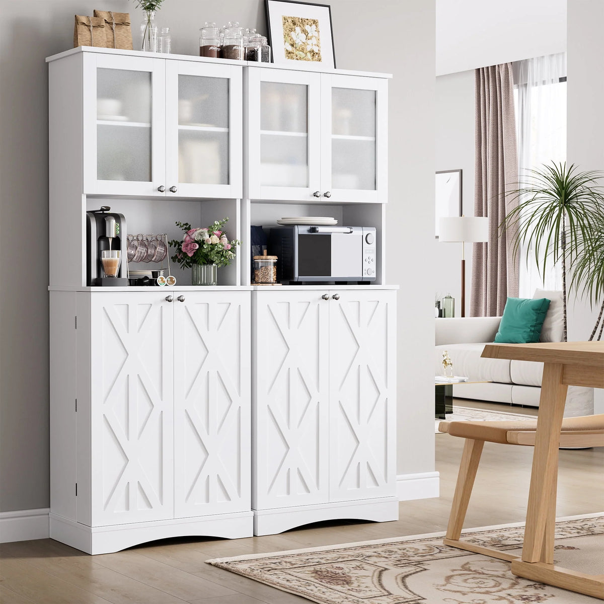 63'' White 4 Door Kitchen Storage Cabinet with Adjustable Shelves K977