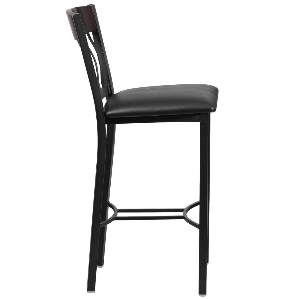 Metal and Walnut Wood Barstool with Vinyl Seat B26602
