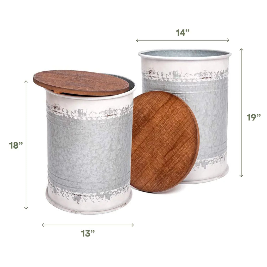 Distressed White Set of 2 Accent Side Table with Storage Y834