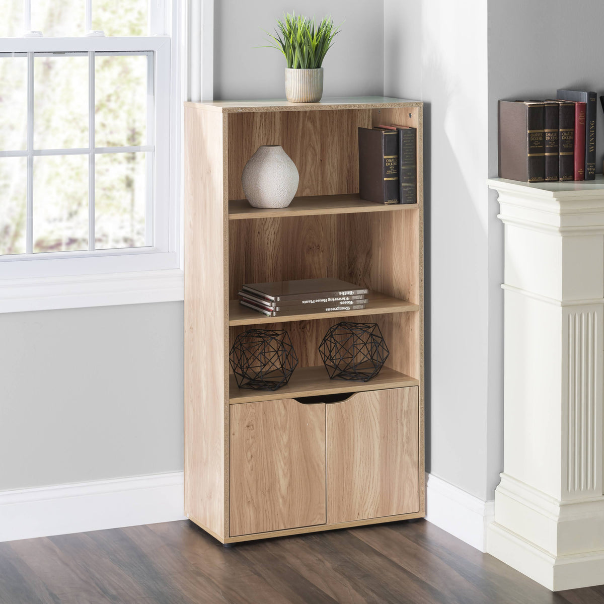 3 Tier Wood Bookcase with Doors J659411