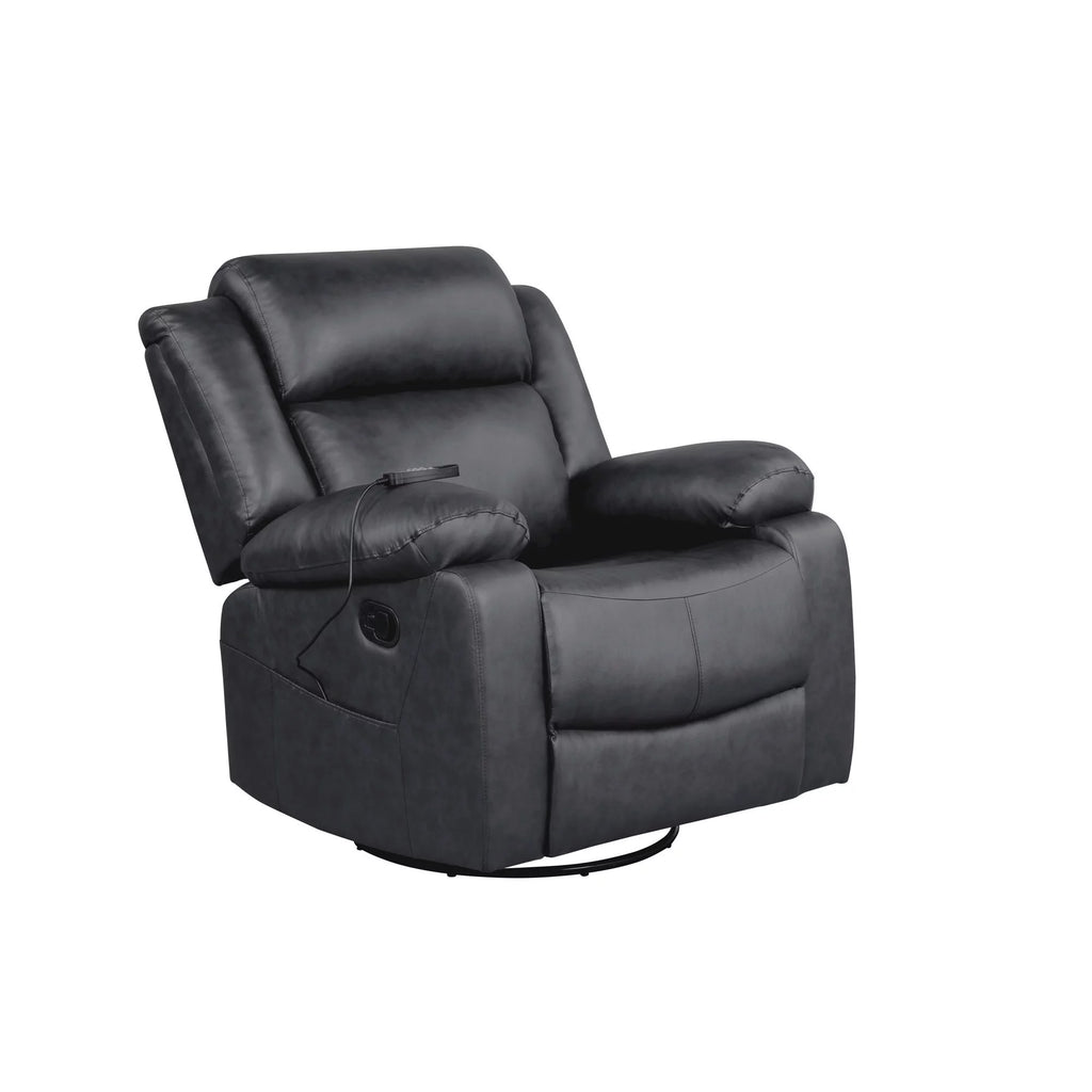 Black Faux Leather Swivel Recliner with Massage and Heat H96272