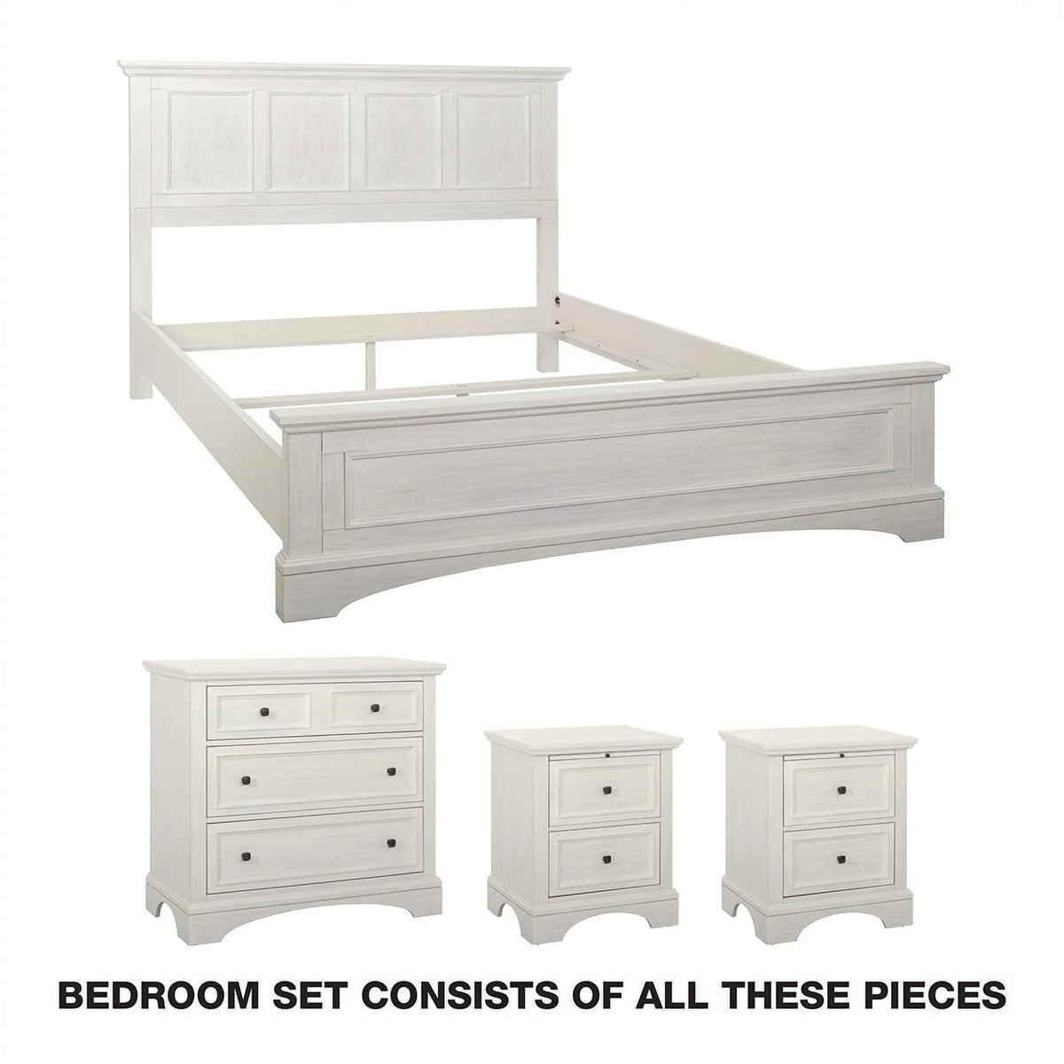 Queen 4pc Bedroom Set Rustic White Engineered Wood H459