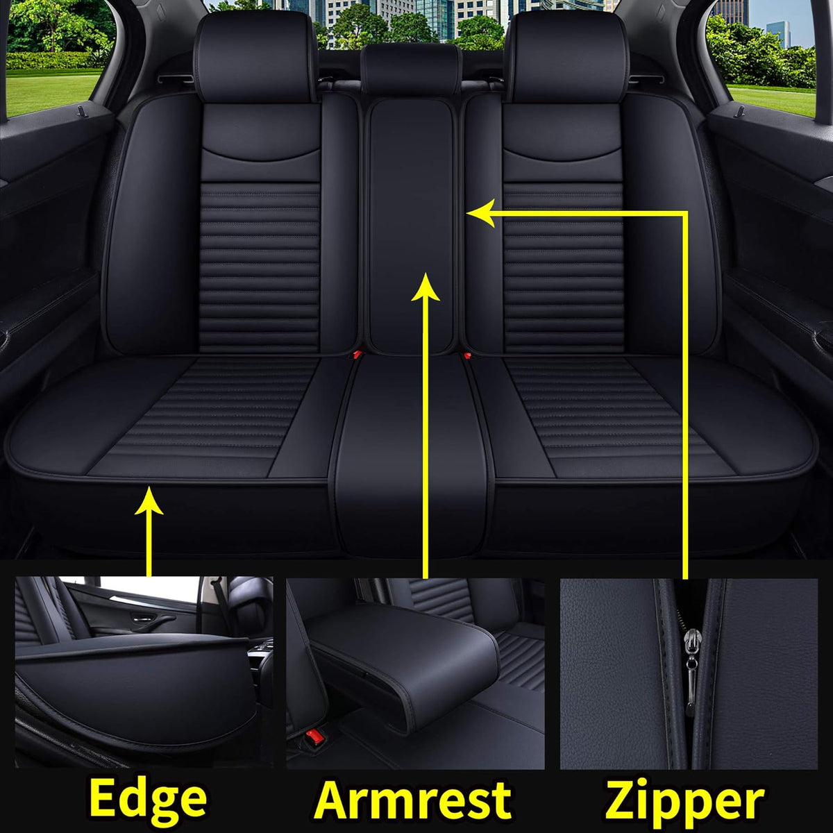 Front Drive Seat Covers Leather Car Seat Protector Waterproof Cushion Universal Fit 2 PCS Front Black-Red W119787