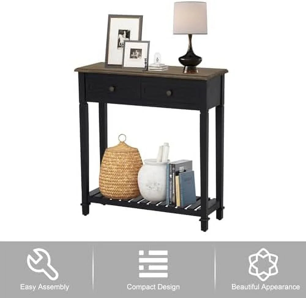 Black Narrow Console Table with Drawers Q810