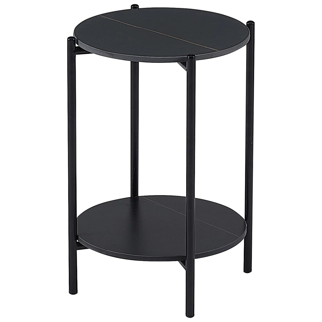 Round Marble End Table with Black Metal Frame L81254