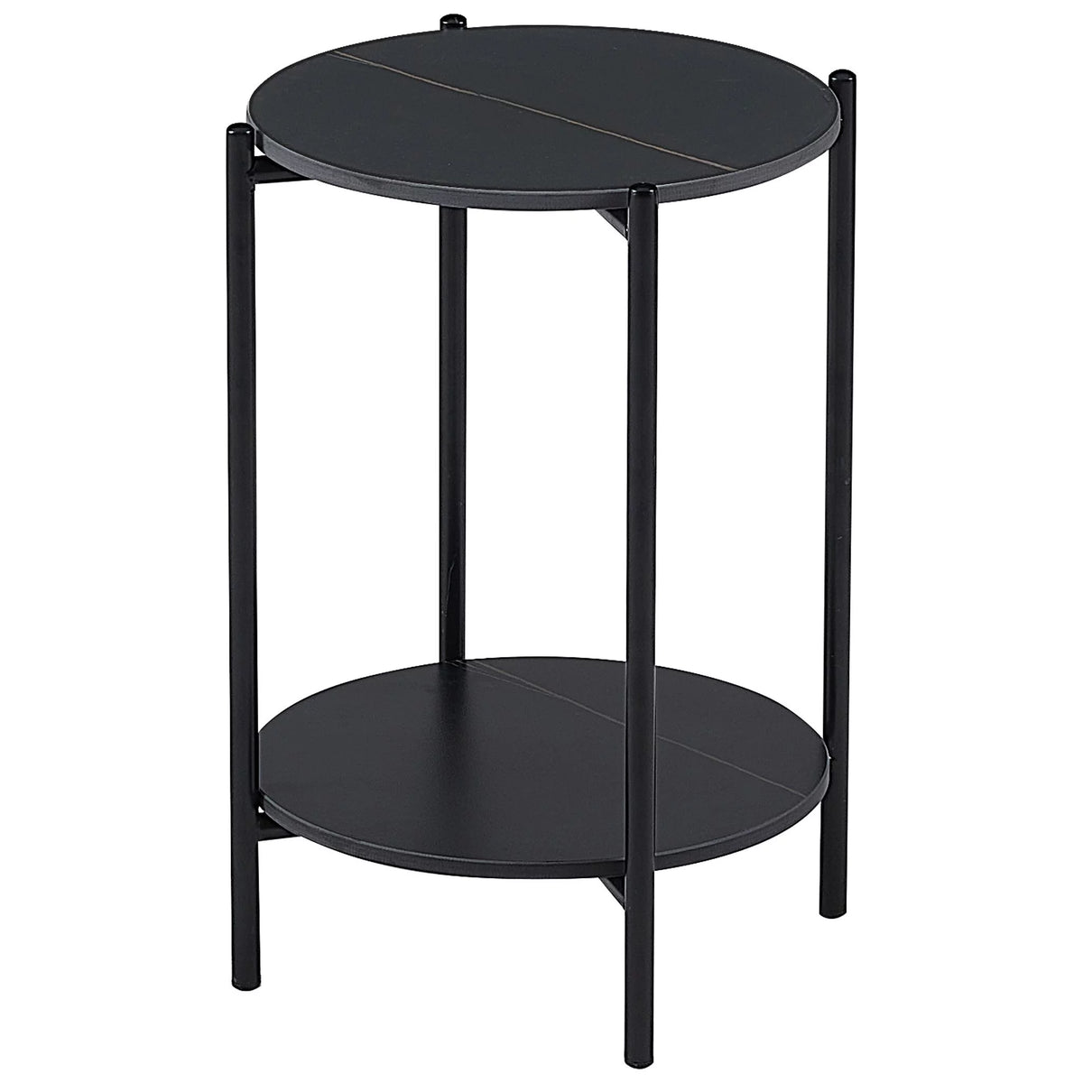 Round Marble End Table with Black Metal Frame L81254