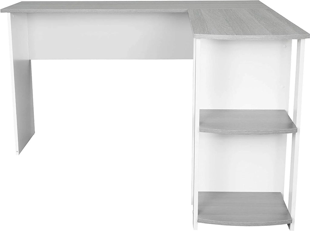 Shaped Desk with Corner Bookshelf & Side Storage Shelves A58580