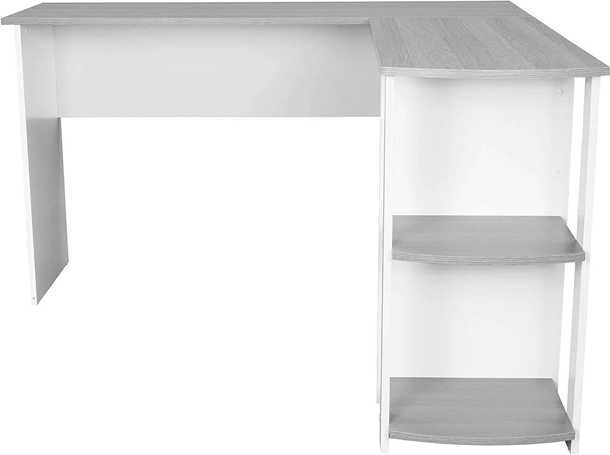 Shaped Desk with Corner Bookshelf & Side Storage Shelves A58580