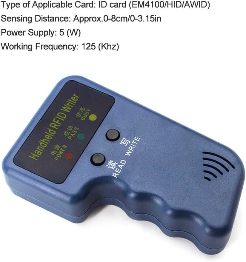 Handheld RFID Card Copier 125KHz ID Duplicator Reader Writer with 5Pcs Writable Keychain and 5Pcs Writable Card X6133