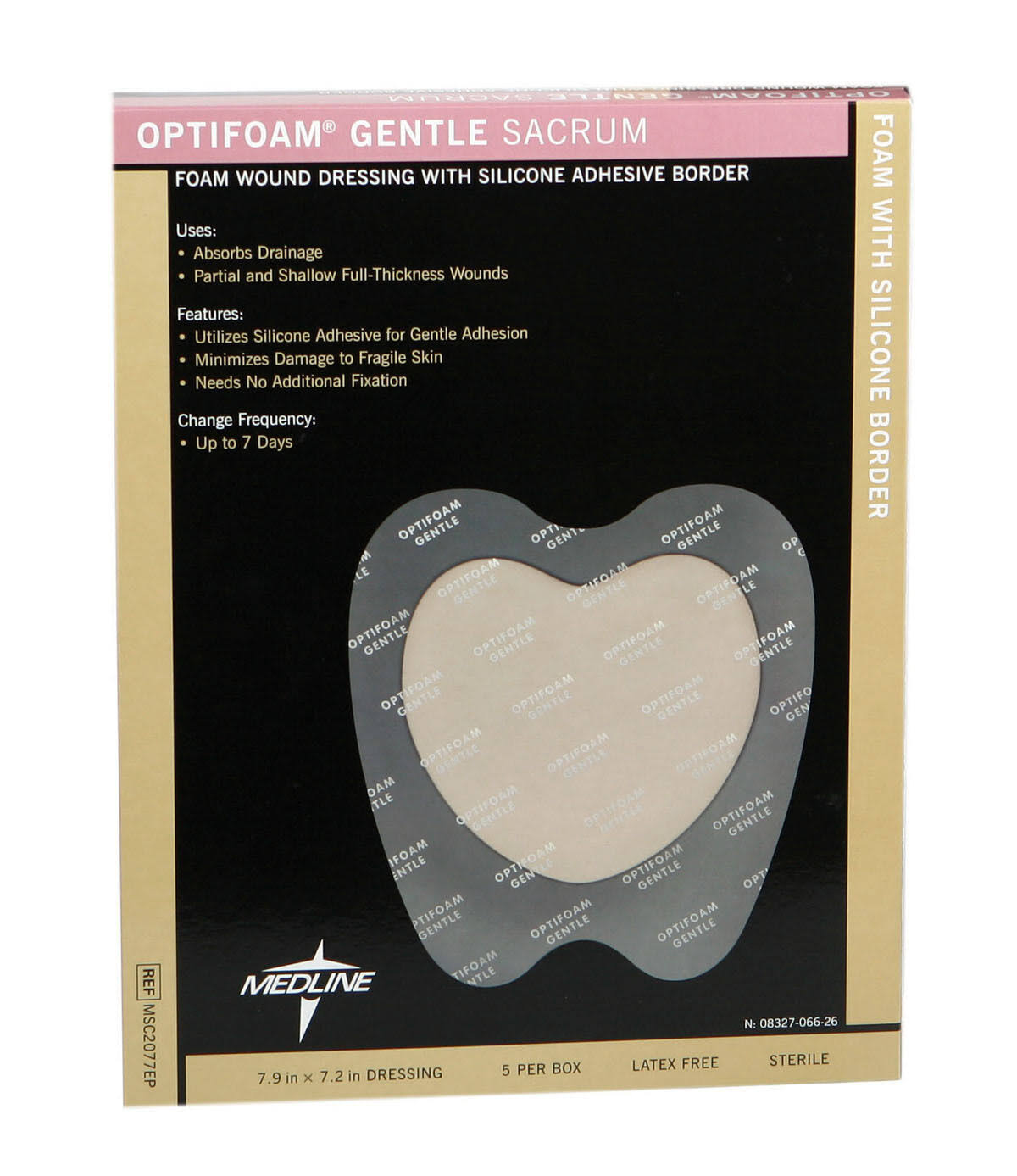Silicone Border Foam Dressing, 7" x 7", 5/Pack N4987