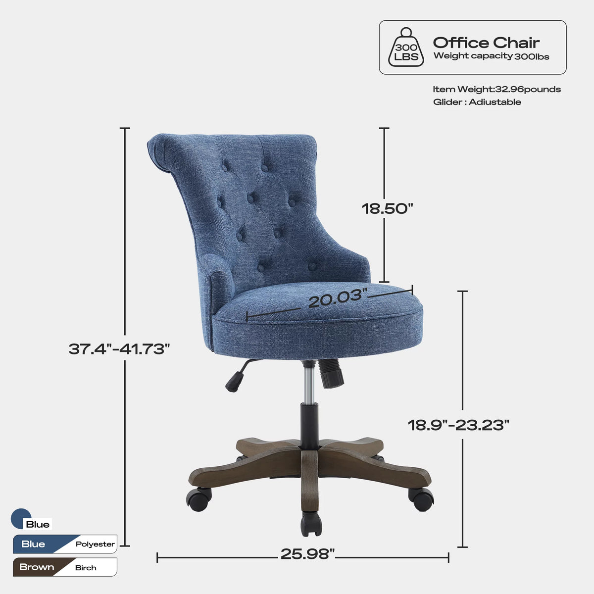 Blue Linen Fabric Swivel Office Chair with Wheels Z36642