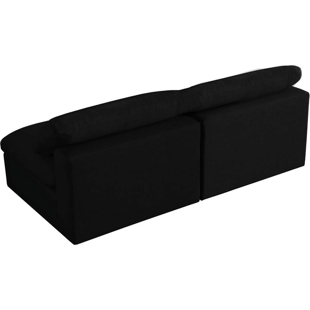Black Linen Fabric Modular 2 Piece Armless Loveseat F3660