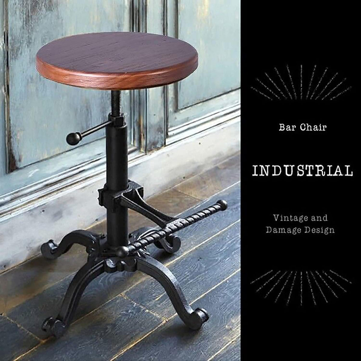 Rustic Swivel Adjustable 22-26 Bar Stool Cast Iron Wooden Brown G40776