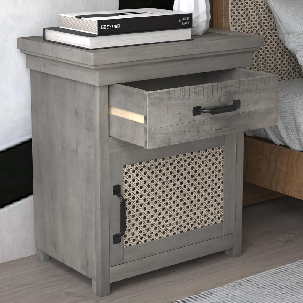 Grey 1 Drawer Wood Nightstand J747