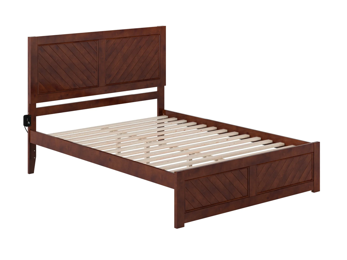 Walnut Solid Wood Platform Bed with Footboard, Queen G6825