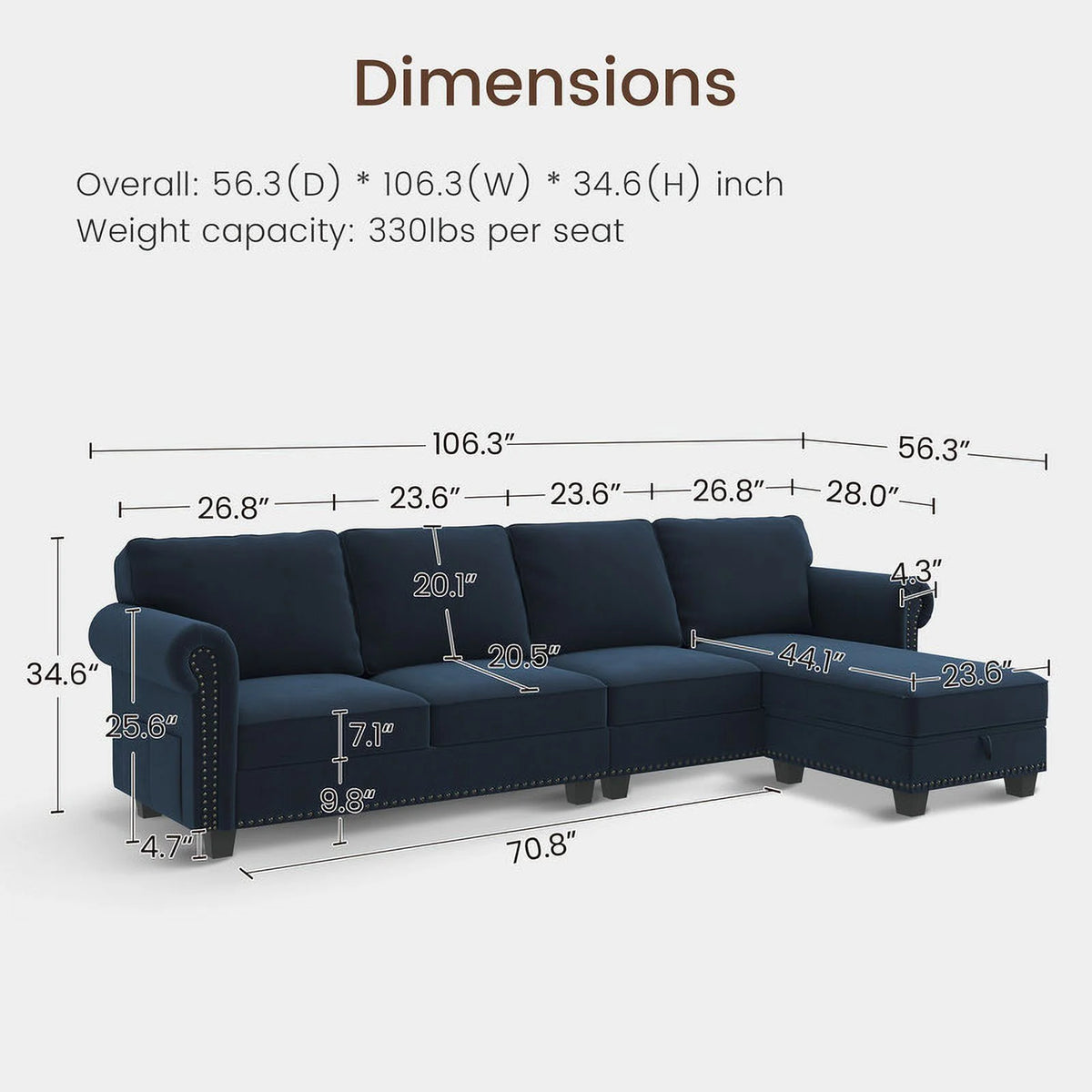 Black Velvet Sectional Sofa with Storage Ottoman and Reversible Chaise I179163