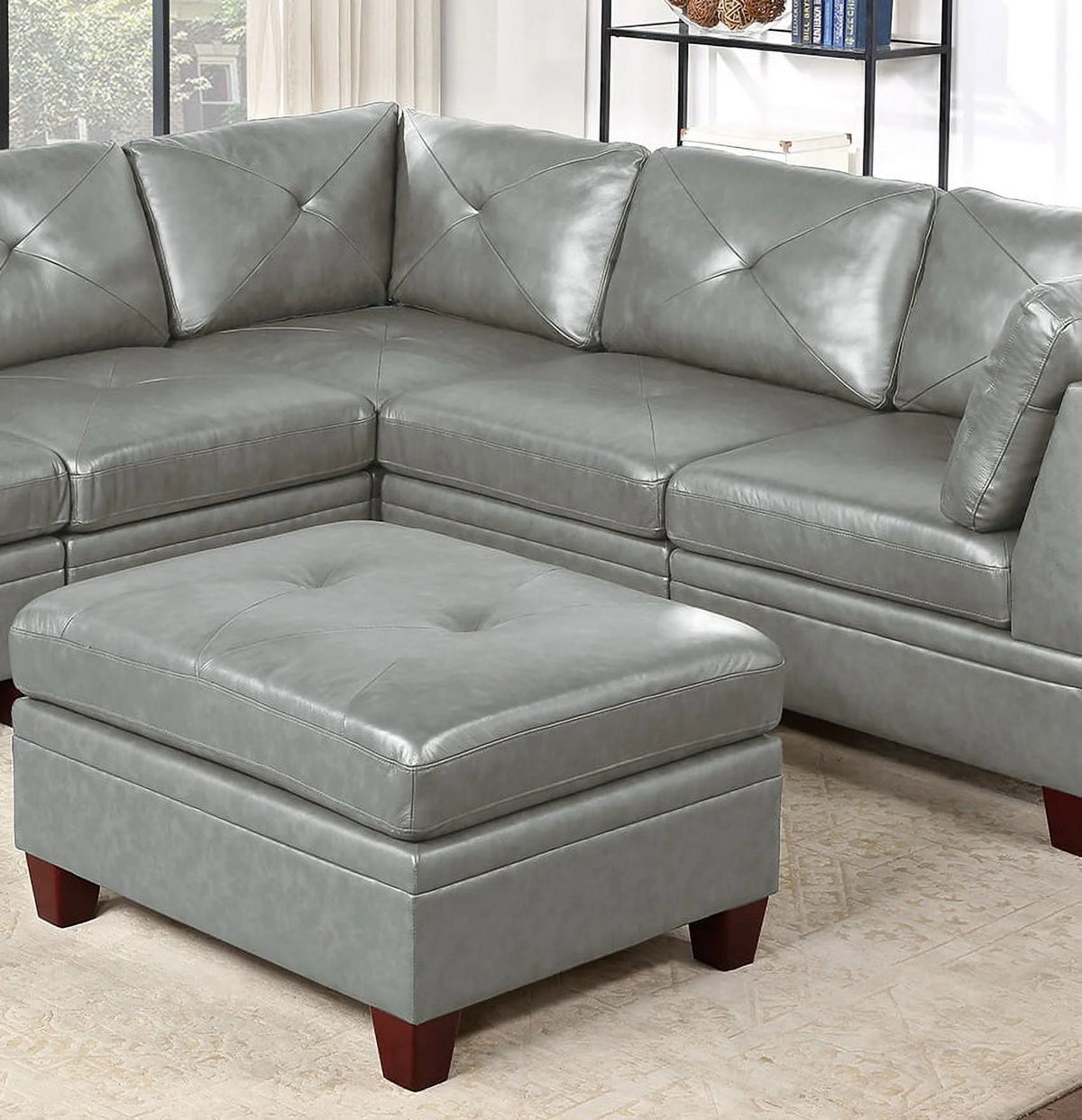 Genuine Leather Tufted Ottoman M32050