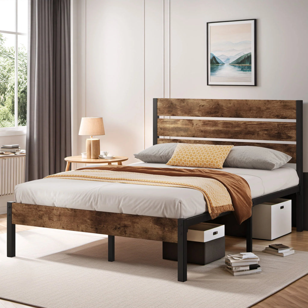 Queen Bed Frame with Wood Headboard and Footboard U36833