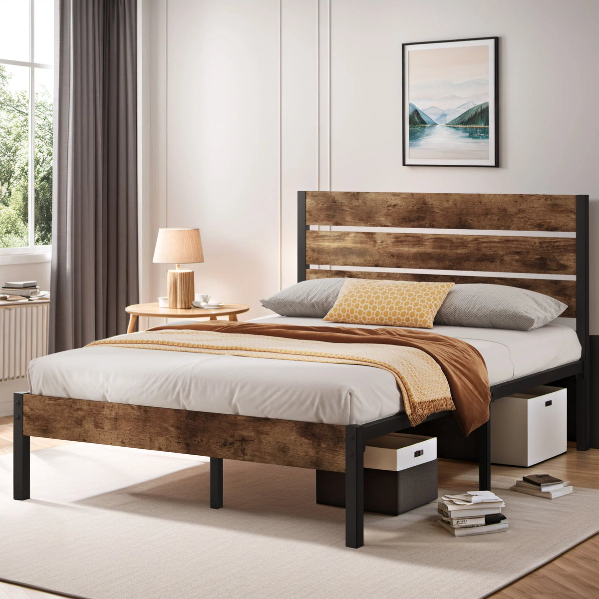 Queen Bed Frame with Wood Headboard and Footboard U36833
