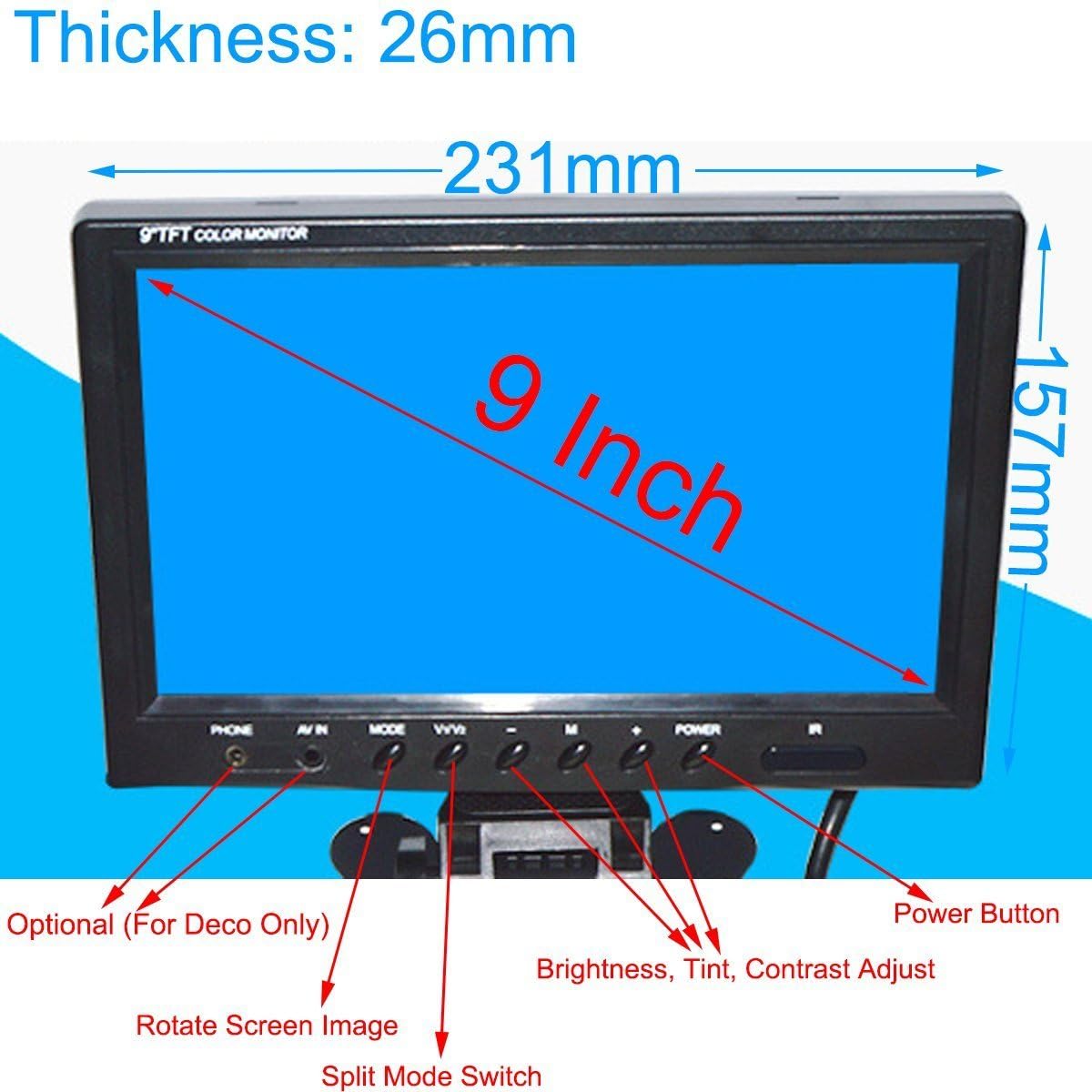9 TFT LCD Quad Split Monitor with Remote Control Z27232