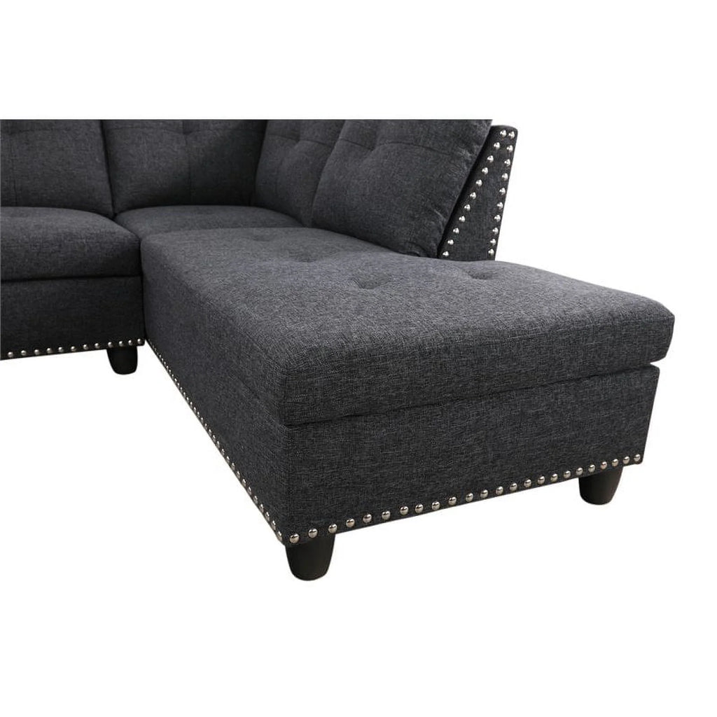 Black Gray Sectional and Ottoman V986